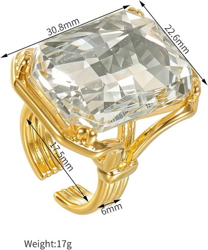 Bling Rhinestone Rectangle Statement Knuckle Cocktail Ring Adjustable Band for Women Trendy Geometric Sparkly Clear Crystal Chunky Open Finger Rings Engagement Wedding Promise Party Prom Jewelry Gift in Saudi Arabia