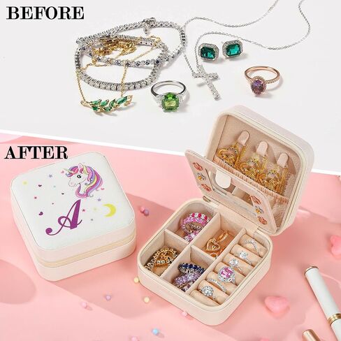 Travel Jewelry Box Case Organizer for Her Gifts Small Cute Personalized Preppy Birthday Christmas Gifts for Daughter Ring Necklace Earring Organizer Box White Letter A-Z in Saudi Arabia