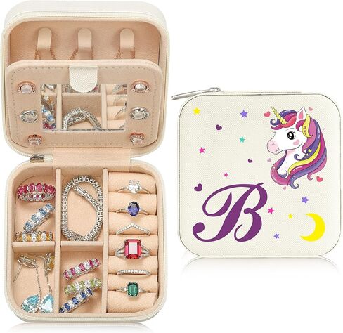 Travel Jewelry Box Case Organizer for Her Gifts Small Cute Personalized Preppy Birthday Christmas Gifts for Daughter Ring Necklace Earring Organizer Box White Letter A-Z in Saudi Arabia
