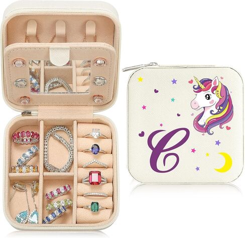 Travel Jewelry Box Case Organizer for Her Gifts Small Cute Personalized Preppy Birthday Christmas Gifts for Daughter Ring Necklace Earring Organizer Box White Letter A-Z in Saudi Arabia
