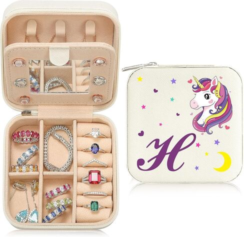 Travel Jewelry Box Case Organizer for Her Gifts Small Cute Personalized Preppy Birthday Christmas Gifts for Daughter Ring Necklace Earring Organizer Box White Letter A-Z in Saudi Arabia