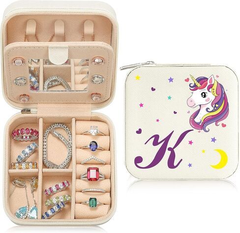 Travel Jewelry Box Case Organizer for Her Gifts Small Cute Personalized Preppy Birthday Christmas Gifts for Daughter Ring Necklace Earring Organizer Box White Letter A-Z in Saudi Arabia