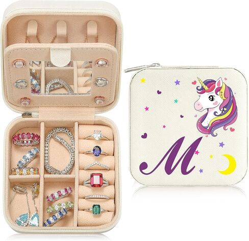 Travel Jewelry Box Case Organizer for Her Gifts Small Cute Personalized Preppy Birthday Christmas Gifts for Daughter Ring Necklace Earring Organizer Box White Letter A-Z in Saudi Arabia