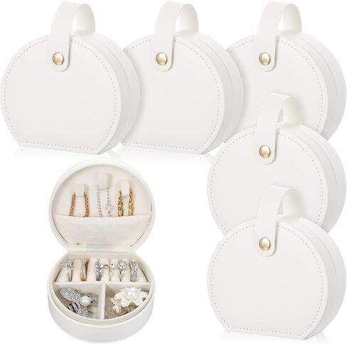 6Pcs Travel Jewelry Case, Mini Leather Bridesmaid Jewelry Gift Box, Bulk Small Earring Storage Organizer, Elegant Half-Moon Design Box, Personalized Gifts for Women in Kuwait
