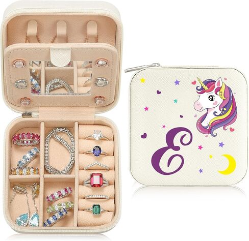 Travel Jewelry Box Case Organizer for Her Gifts Small Cute Personalized Preppy Birthday Christmas Gifts for Daughter Ring Necklace Earring Organizer Box White Letter A-Z in Saudi Arabia