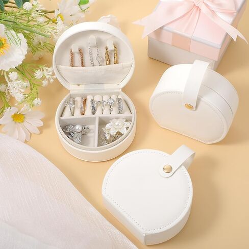 6Pcs Travel Jewelry Case, Mini Leather Bridesmaid Jewelry Gift Box, Bulk Small Earring Storage Organizer, Elegant Half-Moon Design Box, Personalized Gifts for Women in Kuwait