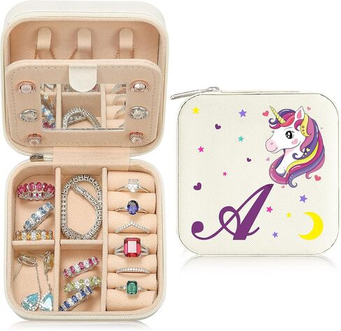 Travel Jewelry Box Case Organizer for Her Gifts Small Cute Personalized Preppy Birthday Christmas Gifts for Daughter Ring Necklace Earring Organizer Box White Letter A-Z in Saudi Arabia