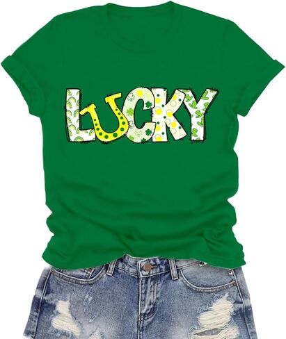 St Patricks Day Shirts Women Lucky Shamrock T-Shirt Irish Clover Green Tee Tops in Saudi Arabia