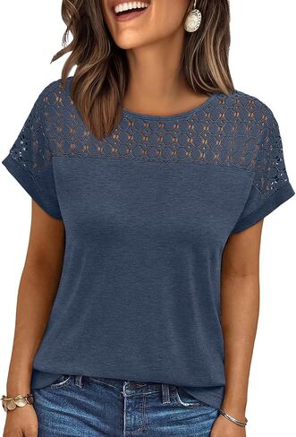 AUTOMET Women's Short Sleeve Shirts Dressy Business Casual Summer Tops 2026 Lace Spring Blouses Loose Fit Trendy Outfits in Saudi Arabia