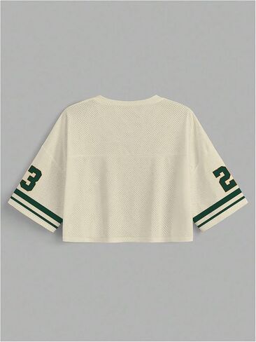 Women's Graphic Jersey Shirts Number Half Sleeve V Neck Sports Crop Tees in Saudi Arabia