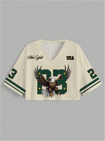 Women's Graphic Jersey Shirts Number Half Sleeve V Neck Sports Crop Tees in Saudi Arabia