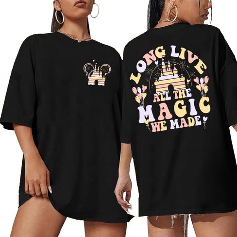 قمصان Magic Kingdom للنساء تي شيرت الأميرة السحرية اللطيفة ذات الحجم الكبير وقمصان العطلات العائلية in Kuwait