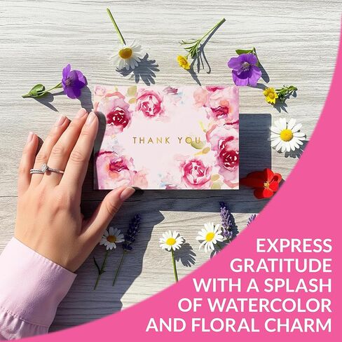 Decorably 10 Pack Gold-Foiled 5x3.75in Textured Floral Thank You Cards with Envelopes Watercolor Prints & Stickers, 5 Folded Elegant Designs for Friends, Family & Loved Ones, Blank Inside in Saudi Arabia