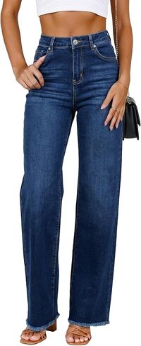 GRAPENT Straight Leg Jeans for Women High Waisted Stretchy Frayed Raw Hem Loose Denim Pants Casual Baggy Jean Trousers in Kuwait
