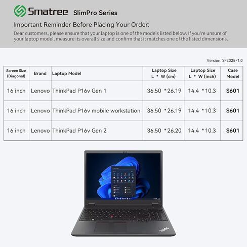 حافظة كمبيوتر محمول Smatree SlimPro لمحطة العمل المحمولة Lenovo ThinkPad P16v مقاس 16 بوصة، لجهاز Lenovo ThinkPad P16v Gen 2/1 مقاس 16 بوصة، حقيبة كمبيوتر محمول مع جيب ملحق، رمادي فاتح (S601LG) in Saudi Arabia