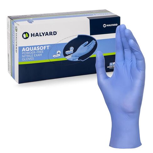 قفازات HALYARD AQUASOFT Nitrile Exam Gloves، غير معقمة، خالية من البودرة، 3.1 مل، 9.5 بوصة، أزرق، صغير جدًا، 43932 (صندوق من 300) in Saudi Arabia