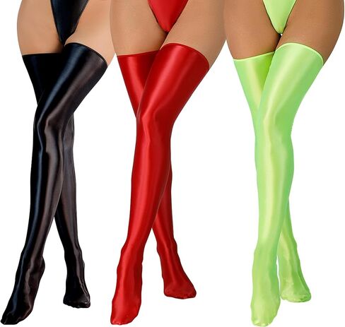 FEOYA Shiny Thigh High Stockings for Women Oil Glossy Over Knee Socks Metallic Bright Tights Party Club Cosplay in Saudi Arabia