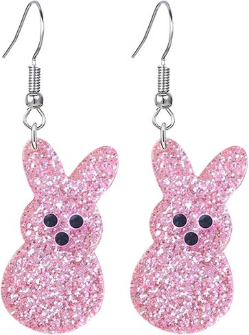 coadipress Easter Rabbit Earrings Cute Glitter Bunny Rabbit Sparkle Spring Earrings for Women Acrylic Colorful Holiday Happy Easter Jewelry Gift in Saudi Arabia