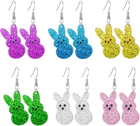 coadipress Easter Rabbit Earrings Cute Glitter Bunny Rabbit Sparkle Spring Earrings for Women Acrylic Colorful Holiday Happy Easter Jewelry Gift in Saudi Arabia