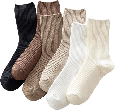 Womens Crew Socks Neutral Colors Cotton Casual Ankle Striped Dress Socks for Women Ladies 6 Pairs in Saudi Arabia