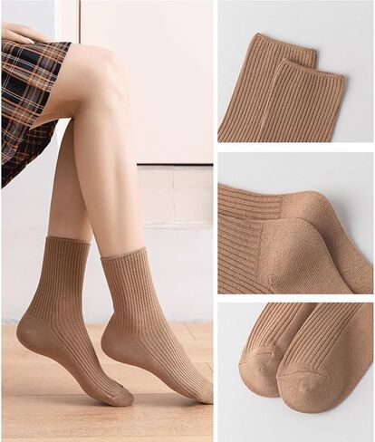 Womens Crew Socks Neutral Colors Cotton Casual Ankle Striped Dress Socks for Women Ladies 6 Pairs in Saudi Arabia