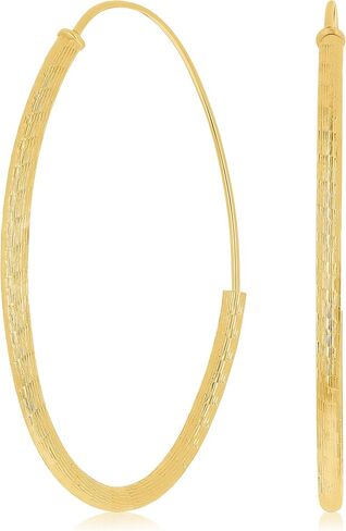 أقراط دائرية من الذهب الأصفر الإيطالي عيار 14 قيراط وقطع الماس على شكل J-Hoop بيضاوية مقاس 1.5 بوصة 1.7 ملم 1.3 جرام in Kuwait