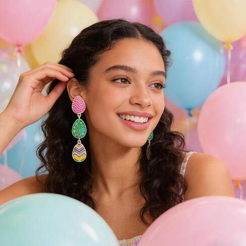 Easter Earrings,Colorful Bunny Egg Earrings,Easter Rabbit Studs,Dangle Funny Dripping Oil Festival Earring,Shiny Rainbow Easter Women's Earrings,Spring Earrings Holiday Jewelry Gift For Women in Kuwait