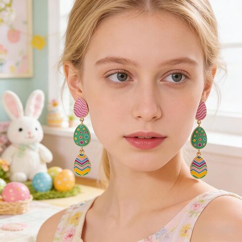 Easter Earrings,Colorful Bunny Egg Earrings,Easter Rabbit Studs,Dangle Funny Dripping Oil Festival Earring,Shiny Rainbow Easter Women's Earrings,Spring Earrings Holiday Jewelry Gift For Women in Kuwait
