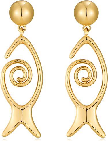 Gold Fish Drop Earrings Dainty Statement Beach Earrings for Women Trendy Summer Ocean Jewelry for gifts in Kuwait