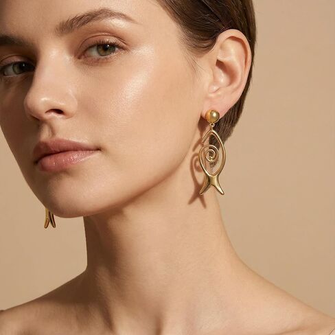 Gold Fish Drop Earrings Dainty Statement Beach Earrings for Women Trendy Summer Ocean Jewelry for gifts in Kuwait