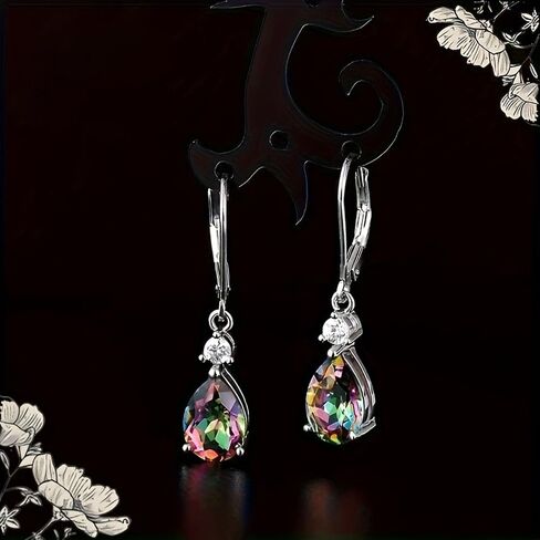Pear Shaped Multi-colored Cubic Zirconia Dangle Earrings for Women in Saudi Arabia