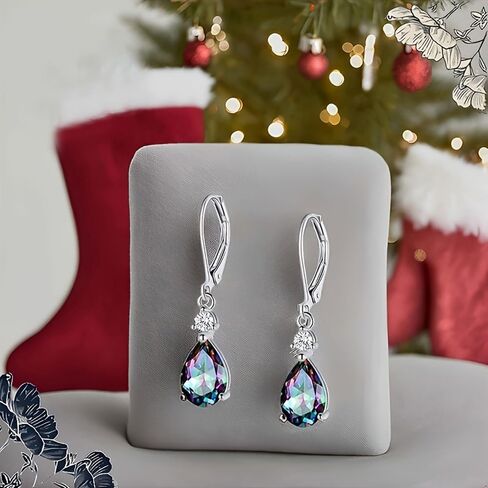 Pear Shaped Multi-colored Cubic Zirconia Dangle Earrings for Women in Saudi Arabia