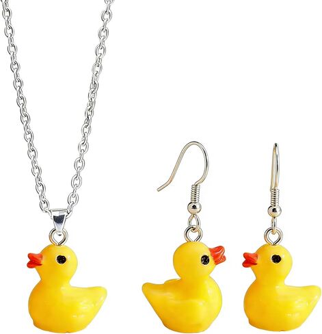 Yellow Duck Earring for Women Cute Duck Dangle Earrings Necklace Set Lovely Animal Duck Drop Earring Set Statement Jewelry in Kuwait