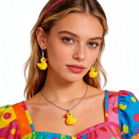 Yellow Duck Earring for Women Cute Duck Dangle Earrings Necklace Set Lovely Animal Duck Drop Earring Set Statement Jewelry in Kuwait