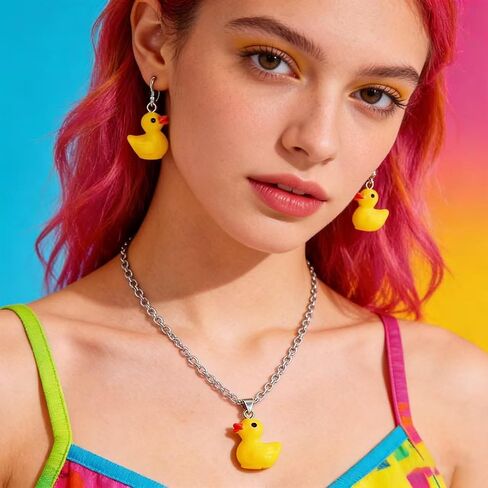 Yellow Duck Earring for Women Cute Duck Dangle Earrings Necklace Set Lovely Animal Duck Drop Earring Set Statement Jewelry in Kuwait