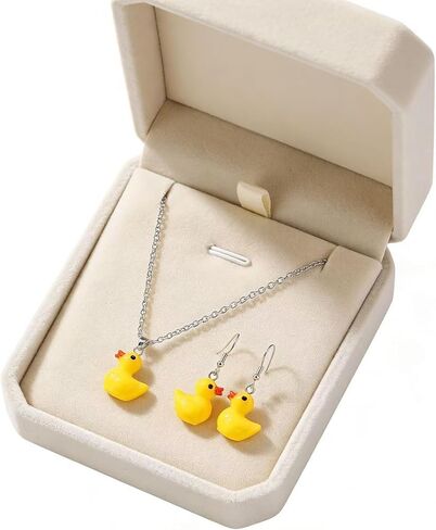 Yellow Duck Earring for Women Cute Duck Dangle Earrings Necklace Set Lovely Animal Duck Drop Earring Set Statement Jewelry in Kuwait