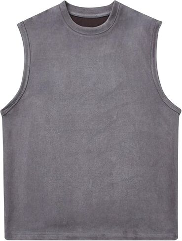 Men's Sleeveless Shirts Suede Workout Tank Tops Casual Muscle T Shirt Summer Beach Tee Loose Fit Outdoor Running Tees in Saudi Arabia