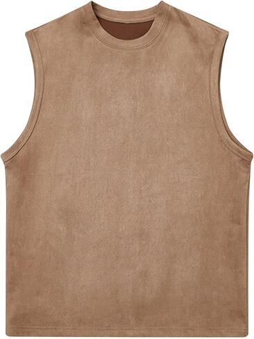 Men's Sleeveless Shirts Suede Workout Tank Tops Casual Muscle T Shirt Summer Beach Tee Loose Fit Outdoor Running Tees in Saudi Arabia