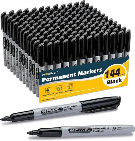 Permanent Markers Bulk, 144 Pack Fine Point Tip Black Permanent Marker Set, Waterproof Markers, Premium Smear Proof Pens, Quick Drying, Office Supplies for School, Office, Home in Saudi Arabia