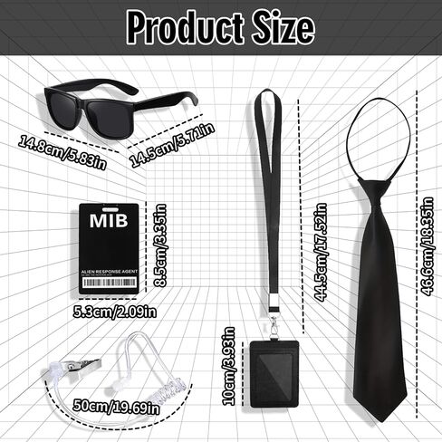 Agent Costume Accessories Set, Secret Service Costume Set with Necktie Sunglasses ID Card Earpiece, Security Guard Accessories for Costume Cosplay Black in Kuwait