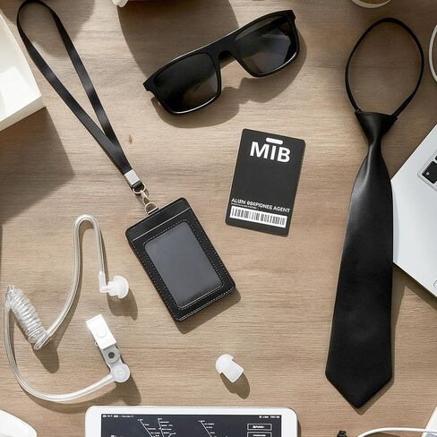 Agent Costume Accessories Set, Secret Service Costume Set with Necktie Sunglasses ID Card Earpiece, Security Guard Accessories for Costume Cosplay Black in Kuwait