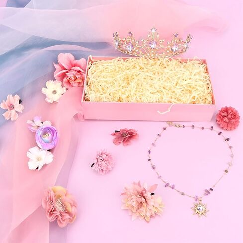 مجموعة إكسسوارات زي الأميرة للنساء تاج ذهبي لامع مع كريستالات أرجوانية قلادة على شكل شمس 20 قطعة مشبك شعر على شكل زهرة لحفلات أعياد الميلاد والهالوين in Kuwait