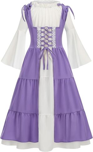 Medieval Dress for Girls, Renaissance Princess Costume with Long Sleeve Halloween Renaissance Faire Festival Outfit in Kuwait