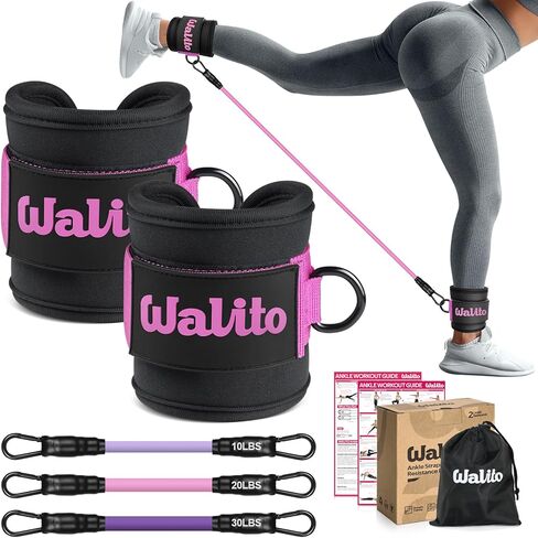 WALITO Ankle Resistance Bands with Cuffs, Ankle Bands for Working Out, Ankle Straps for Women, Exercise Bands for Legs and Butt, Booty Workout Equipment for Kickbacks Hip Fitness Training in Kuwait