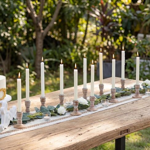 NUPTIO Taper Candle Holders Wood: 2 Pcs Rustic Brown Wooden Candlestick Holder - Vintage Small Farmhouse Candles Stick Candleholder for Christmas Wedding Party Home Living Room Table Decor in Saudi Arabia