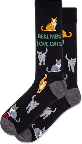 جورب رجالي من HotSox Real Men Love Cats Crew، أسود، 6-12 in Saudi Arabia