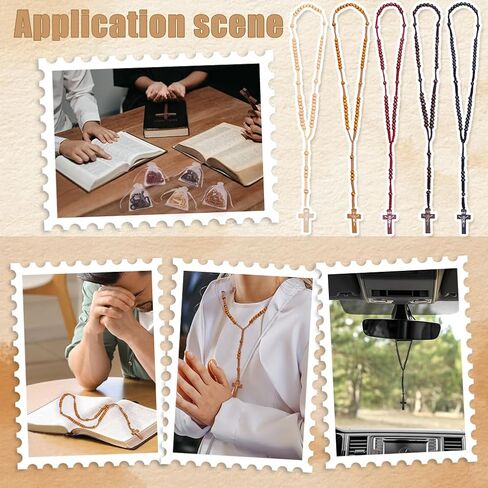 50Pcs Wooden Rosary Beads Necklace, Cross Pendant Rosary Necklace with Organza Bags 8MM Wooden Beads Pendant Baptism Favors for Men Women Easter Day Jewelry Gifts, 5 Colors in Kuwait