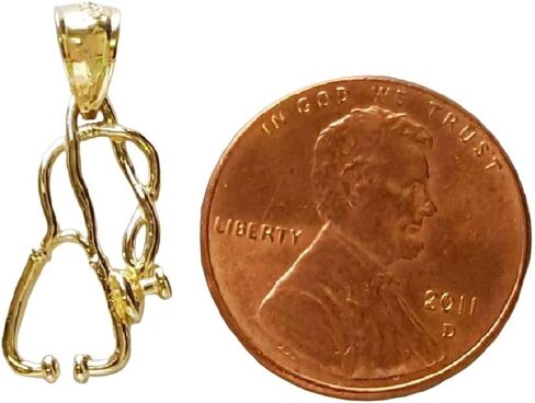 14k Yellow Gold Medical Stethoscope 3D (3 Dimensional) Pendant, Made in USA in Kuwait