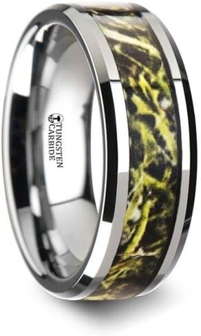 MOOR Tungsten Carbide Wedding Band with Green Marsh Camo Inlay Ring 8mm-Size12 in Saudi Arabia