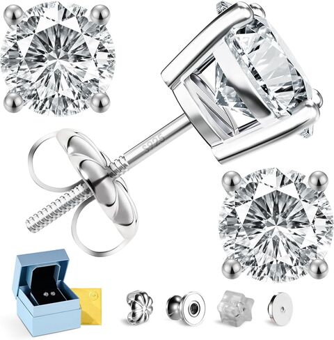 Moissanite Stud Earrings for Men and Women, Lab Created Fake Diamond Stud Earrings, 18K White Gold Plated 925 Sterling Silver Screw Back Earrings, D Color VVS1 Clarity Moissanite Jewelry Gift(0.6-4ct) in Saudi Arabia